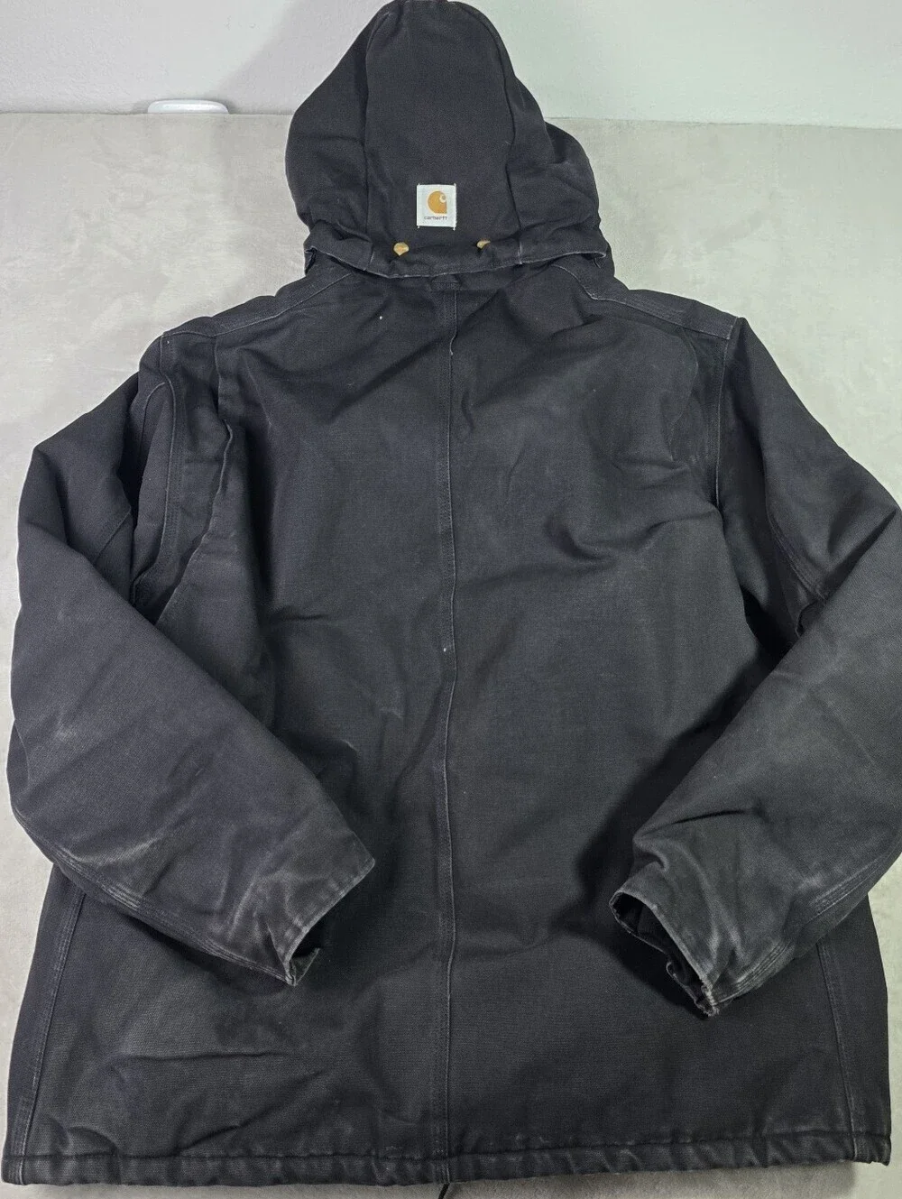 Vtg Carhartt Hooded Jacket Mens 54 Tall Black Arctic Canvas Chore Quilted C03